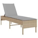vidaXL Záhradné ležadlo s vankúšom béžové 55x200x44 cm polyratan – Obrázok 2