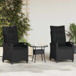 vidaXL Záhradná stolička 2 pcs Čierna 56 x 64 x 94 cm Oceľ a polyester