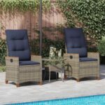 vidaXL Záhradné lehátko 2 pcs Šedá a námornícká modrá polyratan – Obrázok 3