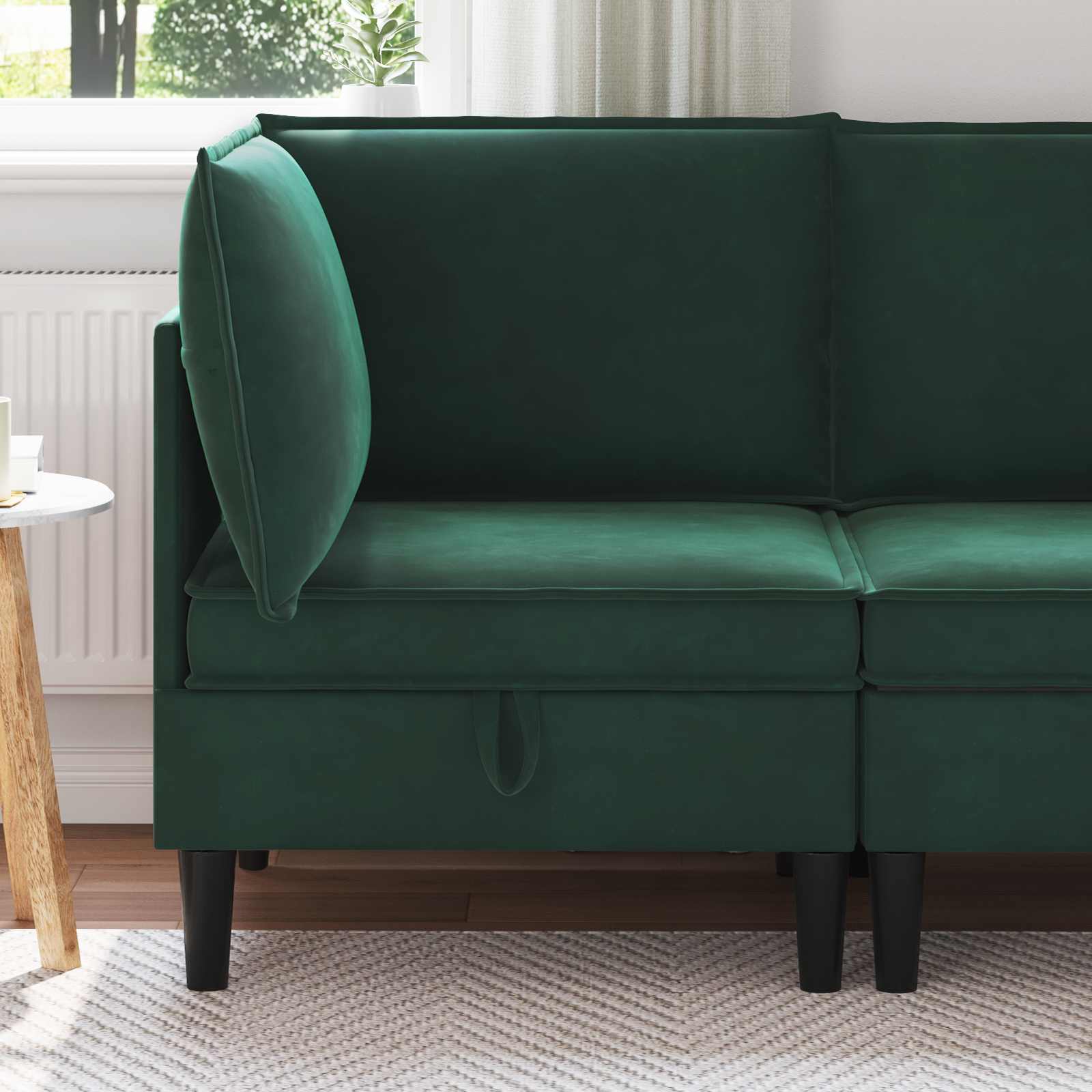 42027079_1.jpg vidaXL Sofa s úložným priestorom Tmavozelená Zamat – Obrázok 1