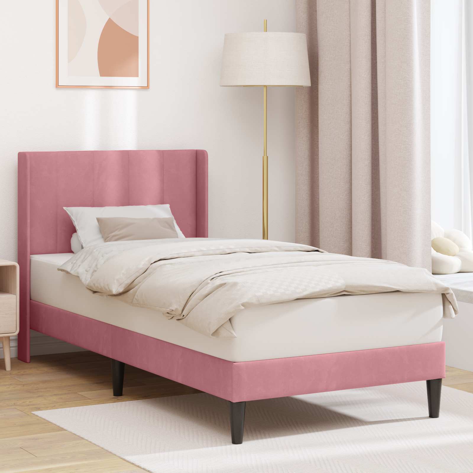 42027476_1.jpg vidaXL Rám postele s čelnou doskou Ružová 90 x 190 cm Zamat – Obrázok 1
