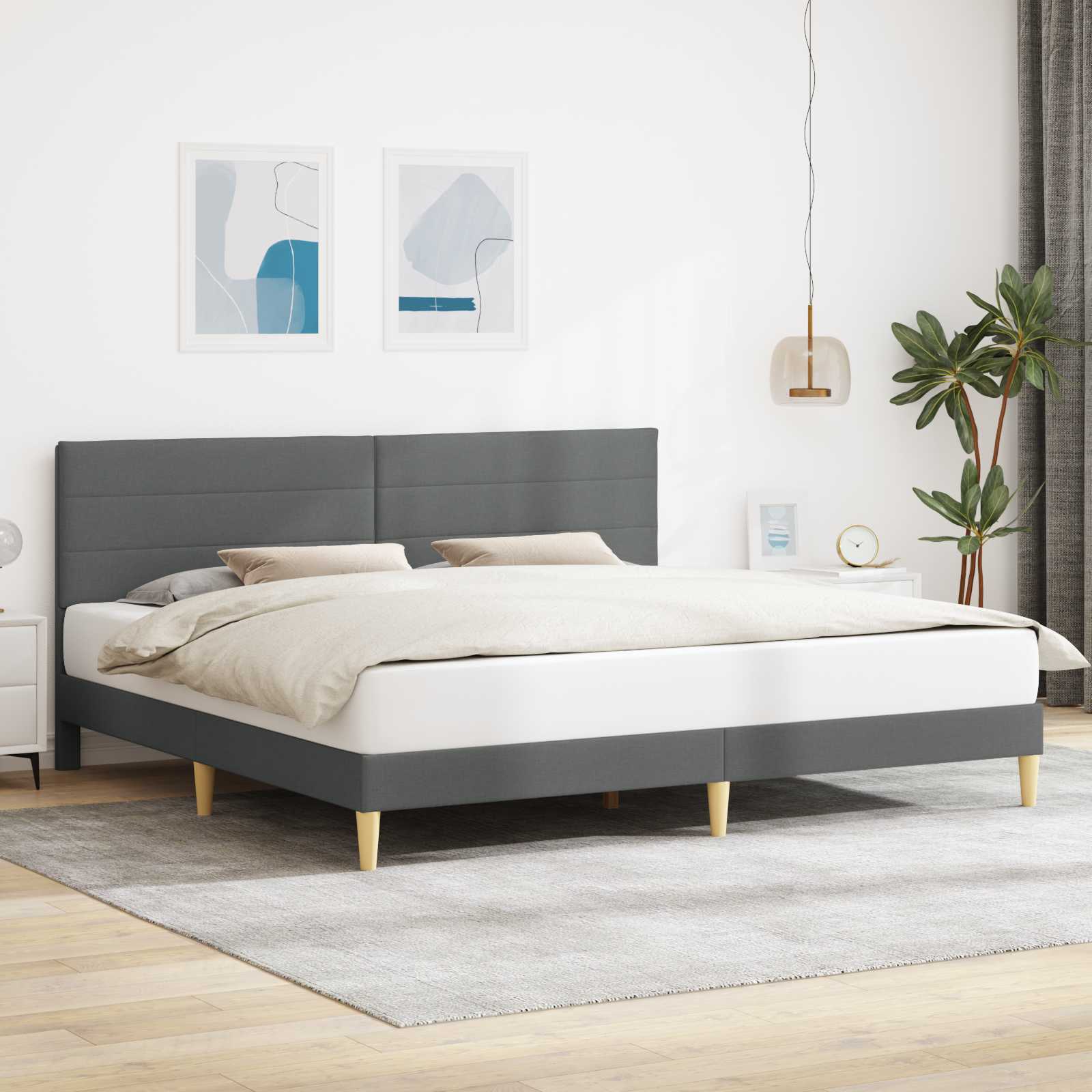 42027607_1.jpg vidaXL Rám postele s čelnou doskou Tmavosivá 200 x 200 cm Látka – Obrázok 1