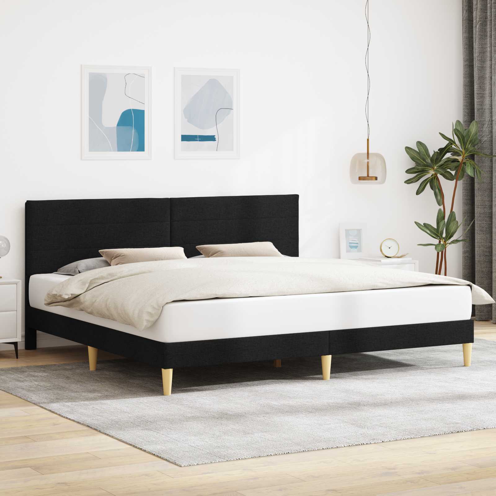 42027608_1.jpg vidaXL Rám postele s čelnou doskou Čierna 200 x 200 cm Látka – Obrázok 1