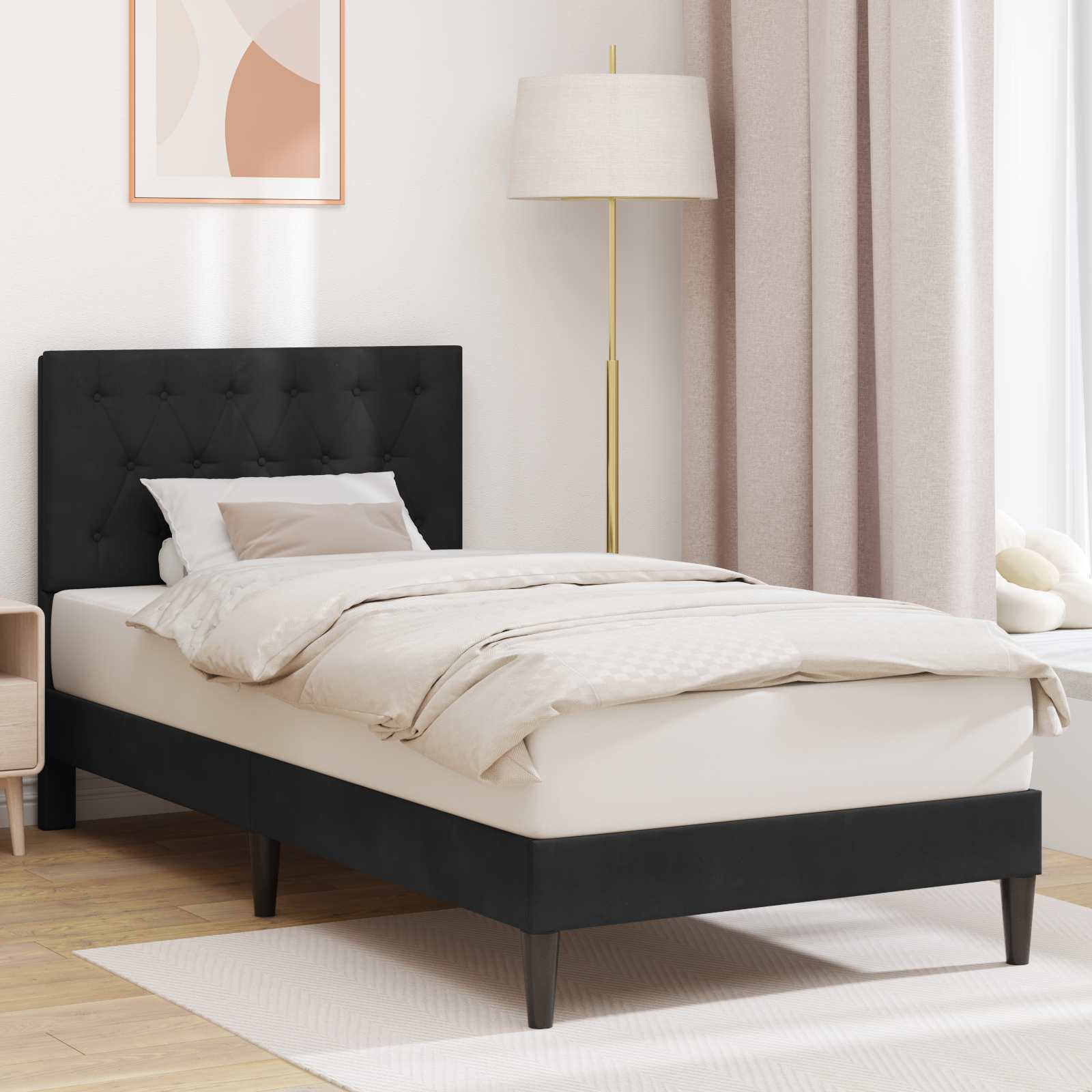 42027641_1.jpg vidaXL Rám postele s čelnou doskou Čierna 90 x 200 cm Zamat – Obrázok 1