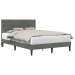 vidaXL Rám postele s čelnou doskou Tmavosivá 160 x 200 cm Zamat – Obrázok 2