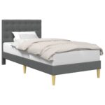 vidaXL Rám postele s čelnou doskou Tmavosivá 90 x 190 cm Látka – Obrázok 2