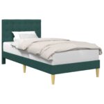 vidaXL Rám postele s čelnou doskou Tmavozelená 90 x 190 cm Látka – Obrázok 2