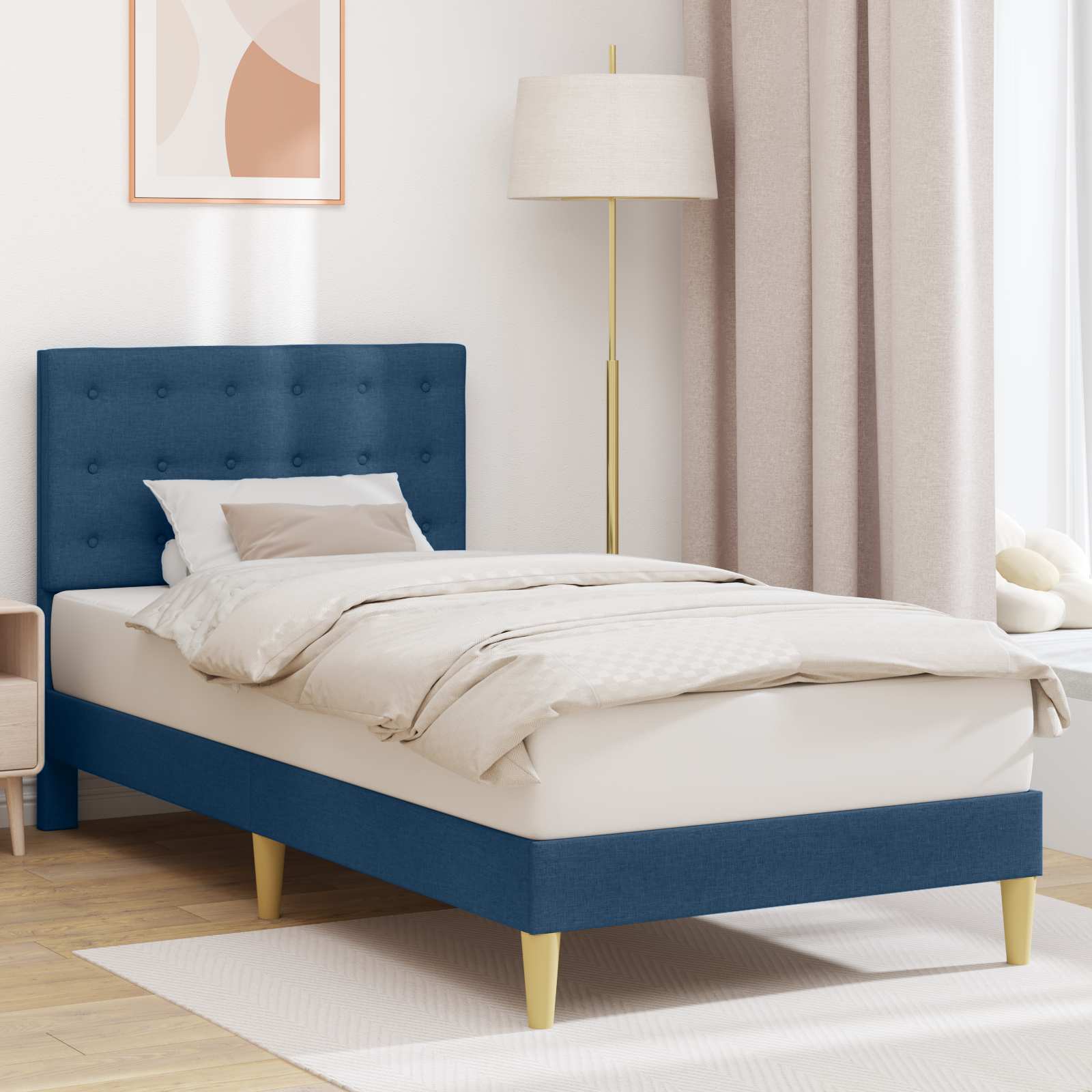 42027778_1.jpg vidaXL Rám postele s čelnou doskou Modrá 100 x 200 cm Látka – Obrázok 1