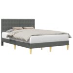 vidaXL Rám postele s čelnou doskou Tmavosivá 140 x 200 cm Látka – Obrázok 2