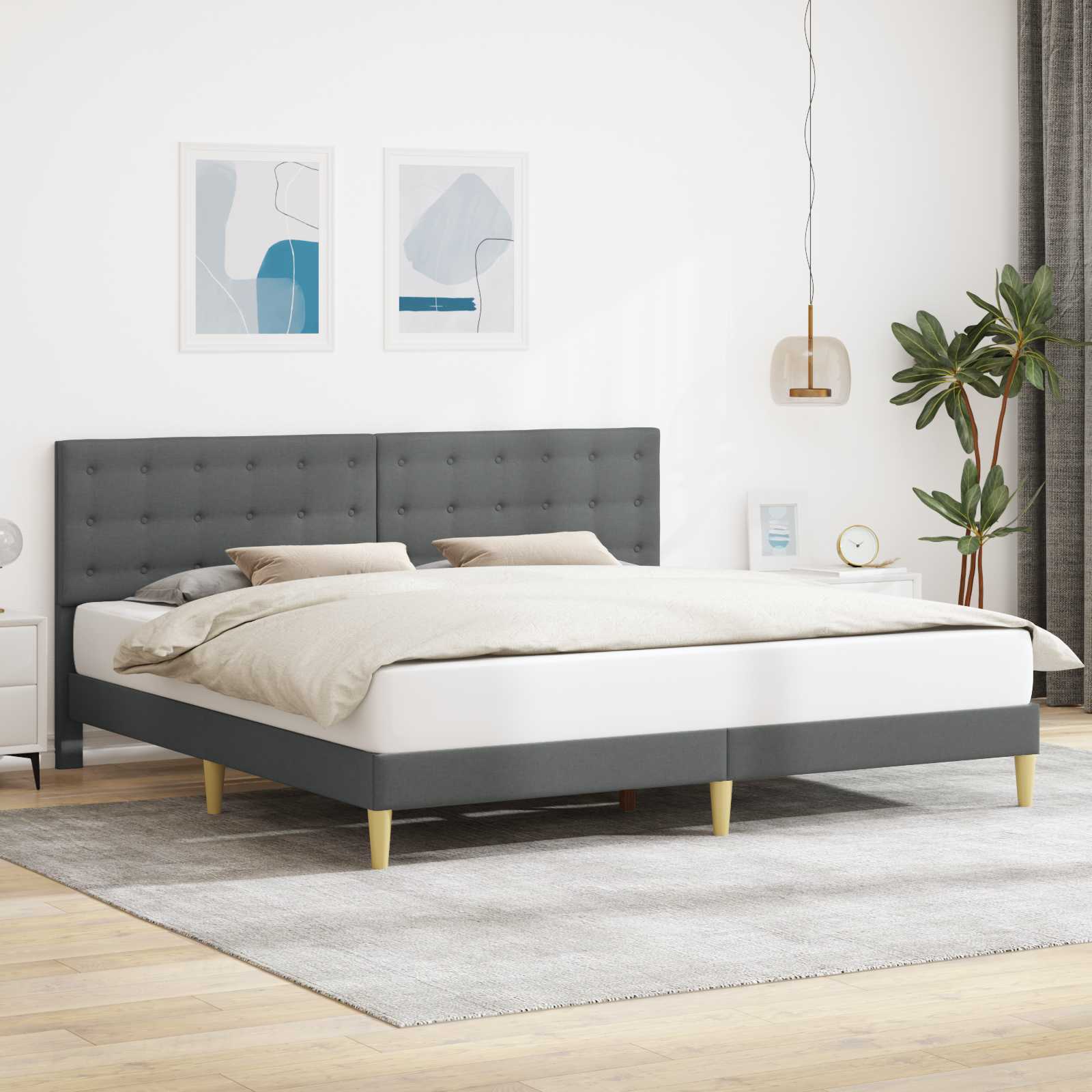 42027816_1.jpg vidaXL Rám postele s čelnou doskou Tmavosivá 200 x 200 cm Látka – Obrázok 1