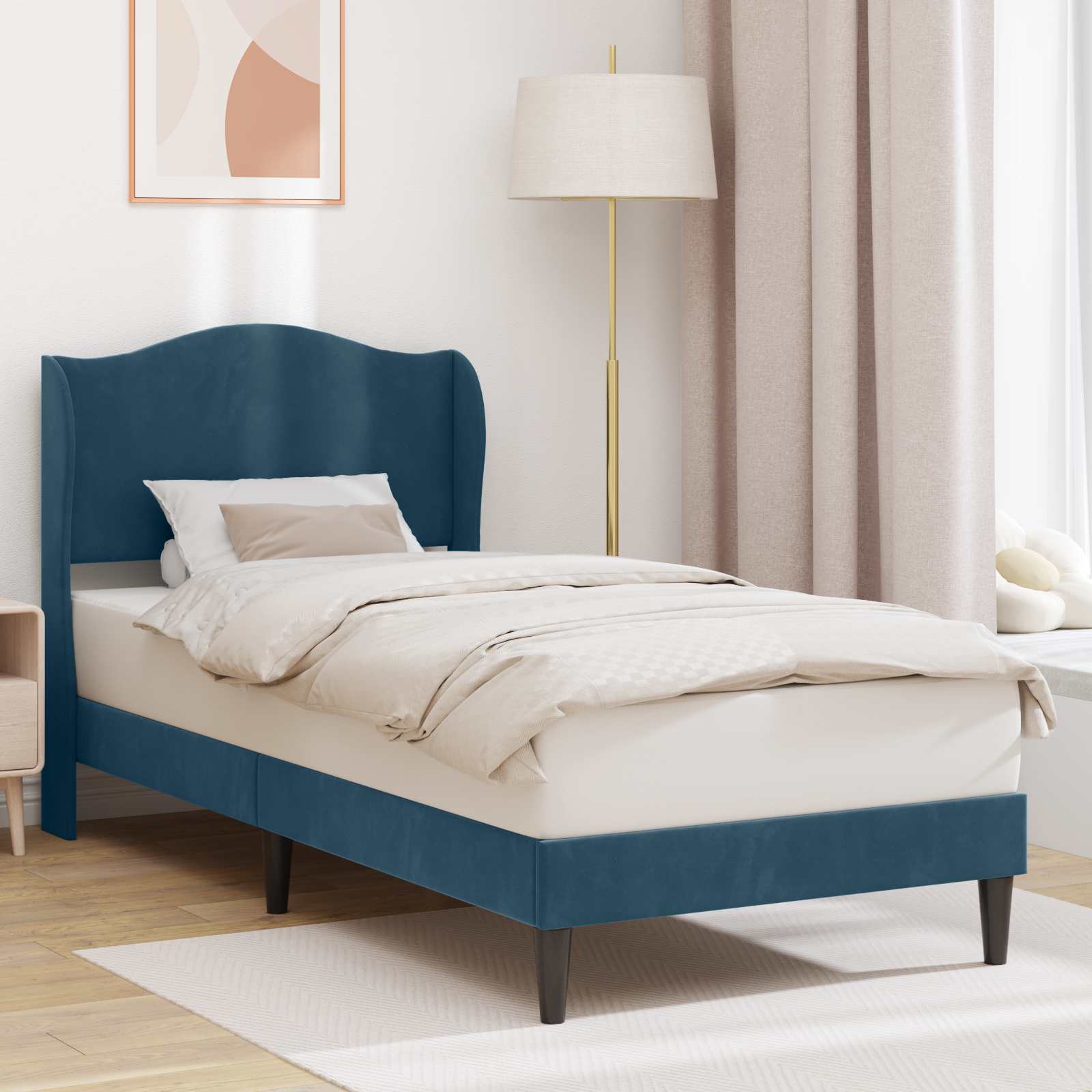 42027898_1.jpg vidaXL Rám postele s čelnou doskou Modrá 90 x 200 cm Zamat – Obrázok 1