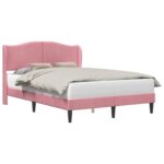 vidaXL Rám postele s čelnou doskou Ružová 140 x 190 cm Zamat – Obrázok 2
