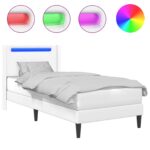 vidaXL Rám postele s LED pásikmi Biela 90 x 190 cm Umelá koža – Obrázok 2
