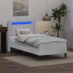 vidaXL Rám postele s LED pásikmi Biela 90 x 190 cm Umelá koža – Obrázok 4