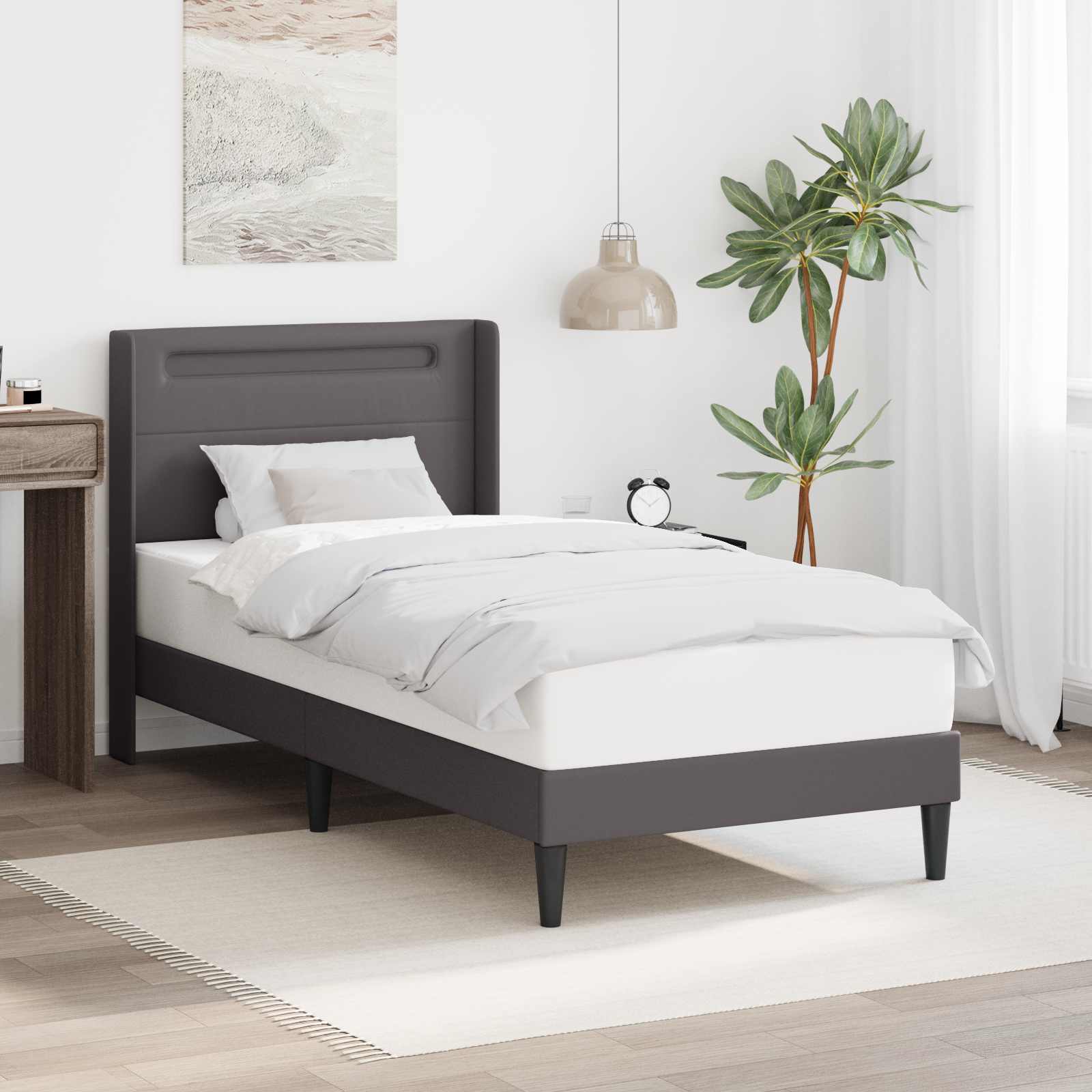 42027966_1.jpg vidaXL Rám postele s LED pásikmi Sivá 90 x 200 cm Umelá koža – Obrázok 1