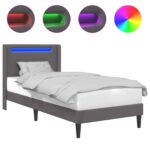 vidaXL Rám postele s LED pásikmi Sivá 90 x 200 cm Umelá koža – Obrázok 2