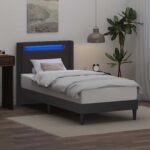 vidaXL Rám postele s LED pásikmi Sivá 90 x 200 cm Umelá koža – Obrázok 4