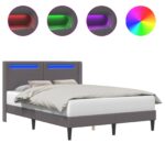 vidaXL Rám postele s LED pásikmi Sivá 120 x 190 cm Umelá koža – Obrázok 2