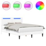 vidaXL Rám postele s LED pásikmi Biela 160 x 200 cm Umelá koža – Obrázok 2