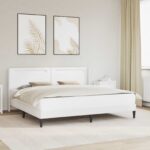 vidaXL Rám postele s LED pásikmi Biela 180 x 200 cm Umelá koža