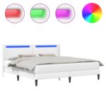 vidaXL Rám postele s LED pásikmi Biela 180 x 200 cm Umelá koža – Obrázok 2