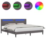vidaXL Rám postele s LED pásikmi Sivá 200 x 200 cm Umelá koža – Obrázok 2