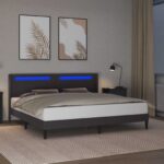 vidaXL Rám postele s LED pásikmi Sivá 200 x 200 cm Umelá koža – Obrázok 4