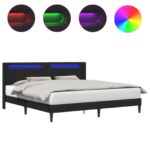 vidaXL Rám postele s LED pásikmi Čierna 200 x 200 cm Umelá koža – Obrázok 2