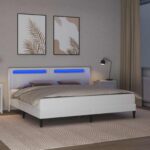 vidaXL Rám postele s LED pásikmi Biela 200 x 200 cm Umelá koža – Obrázok 4