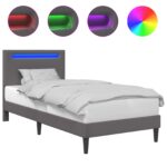 vidaXL Rám postele s LED pásikmi Sivá 90 x 200 cm Umelá koža – Obrázok 2