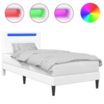 vidaXL Rám postele s LED pásikmi Biela 100 x 200 cm Umelá koža – Obrázok 2