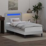 vidaXL Rám postele s LED pásikmi Biela 100 x 200 cm Umelá koža – Obrázok 4