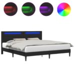 vidaXL Rám postele s LED pásikmi Čierna 200 x 200 cm Umelá koža – Obrázok 2