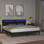 vidaXL Rám postele s LED pásikmi Čierna 200 x 200 cm Umelá koža – Obrázok 4