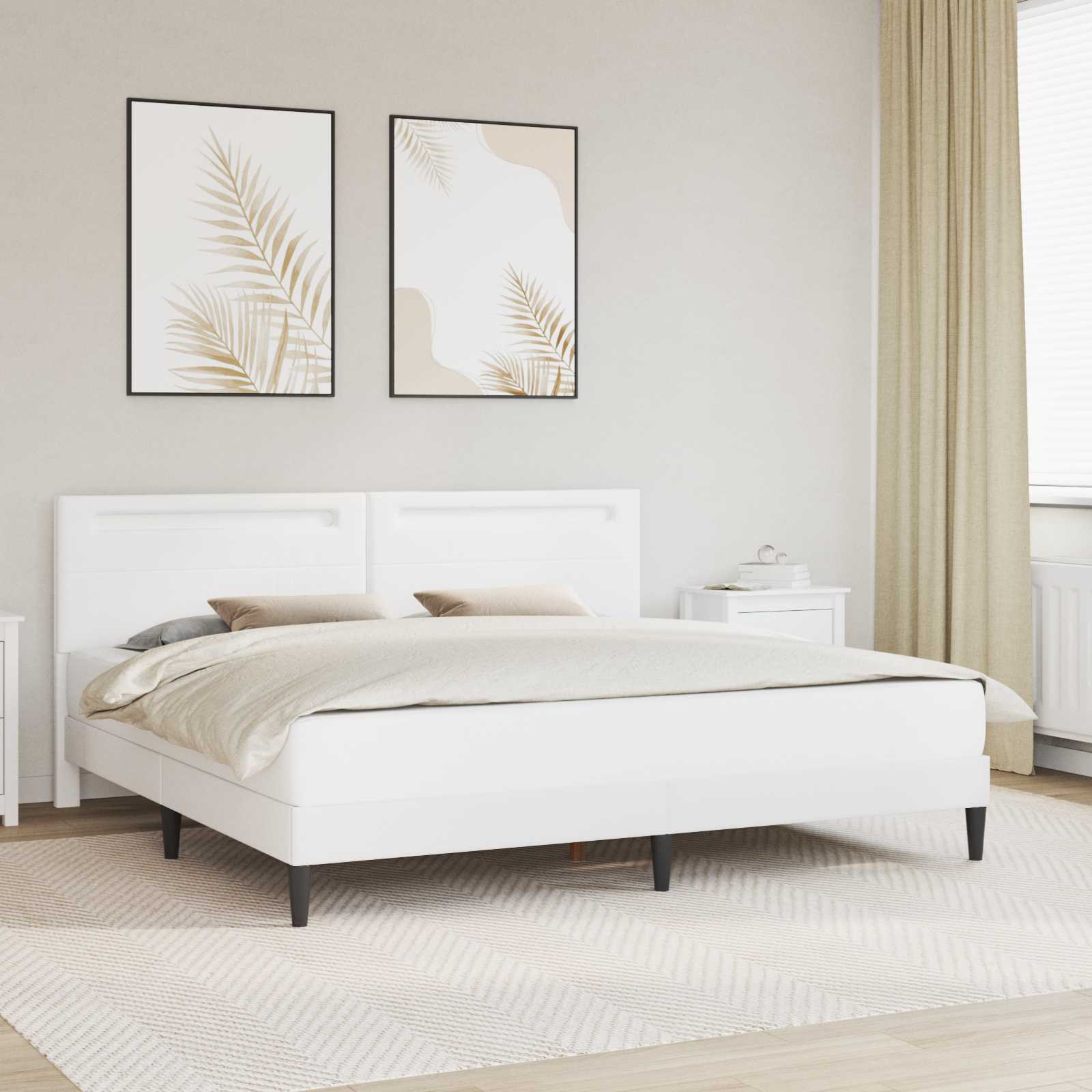 42028035_1.jpg vidaXL Rám postele s LED pásikmi Biela 200 x 200 cm Umelá koža – Obrázok 1