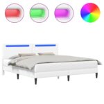 vidaXL Rám postele s LED pásikmi Biela 200 x 200 cm Umelá koža – Obrázok 2