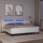 vidaXL Rám postele s LED pásikmi Biela 200 x 200 cm Umelá koža – Obrázok 4