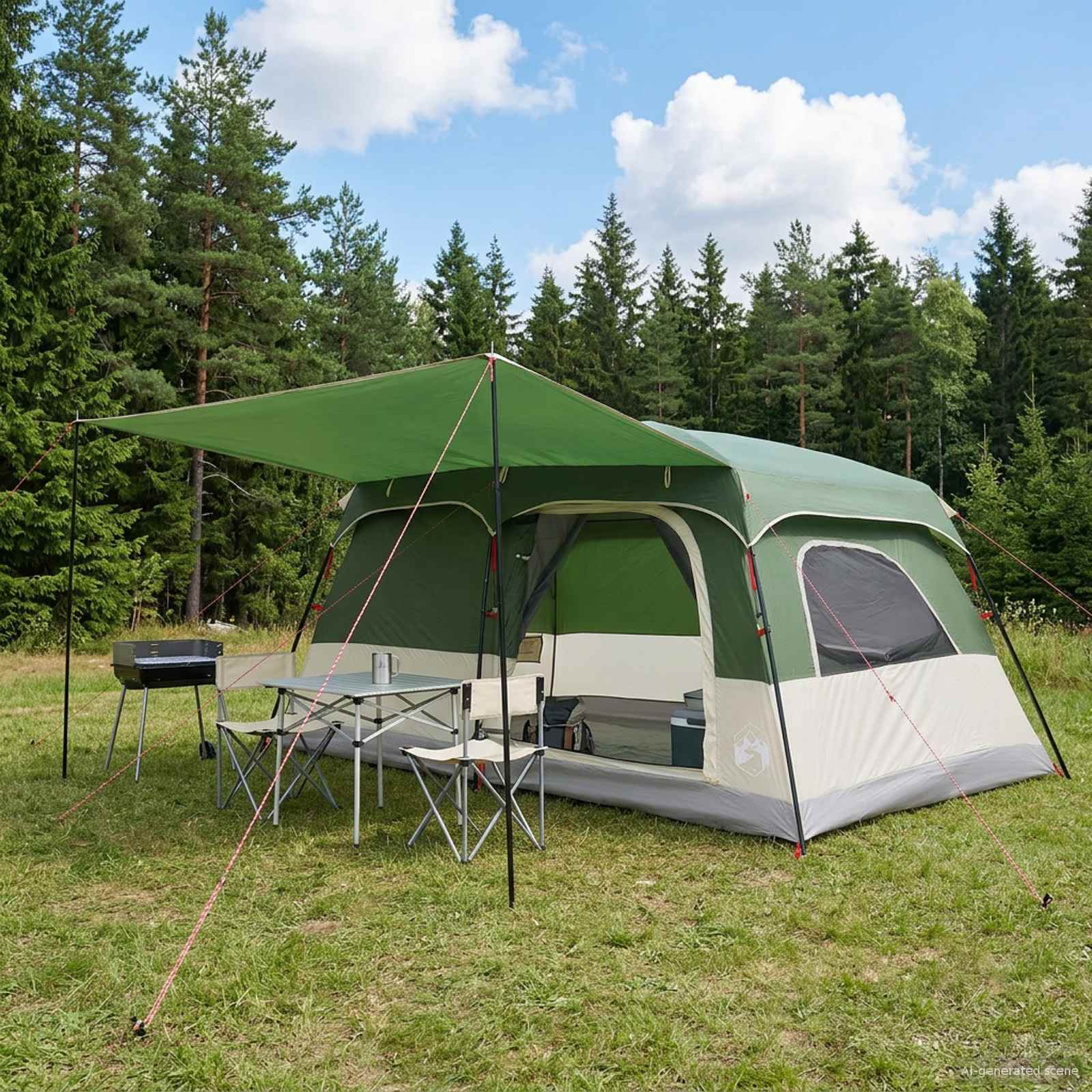 42028497_1.jpg vidaXL Rodinný stan Zelená 420 x 305 x 200 cm Polyester a oceľ – Obrázok 1