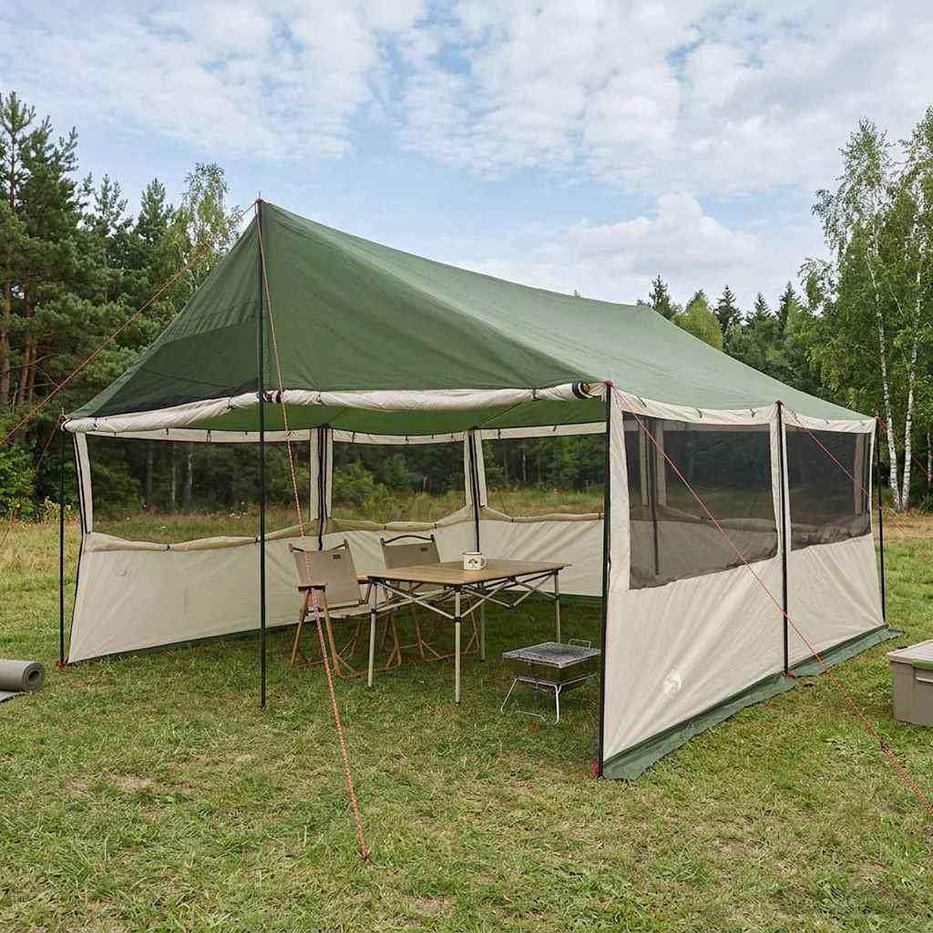42028599_1.jpg vidaXL Rodinný stan Zelená 450 x 400 x 265 cm Polyester a oceľ – Obrázok 1