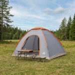 vidaXL Kempingový stan so strechou Šedá a oranžová 275 x 215 x 125 cm
