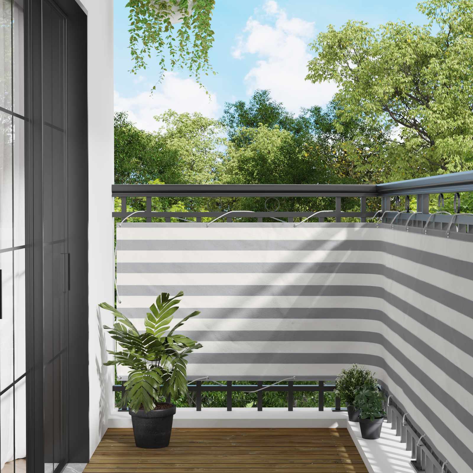 42030942_1.jpg vidaXL Balkónová obrazovka Svetlo šedá a biela 100 x 400 cm – Obrázok 1