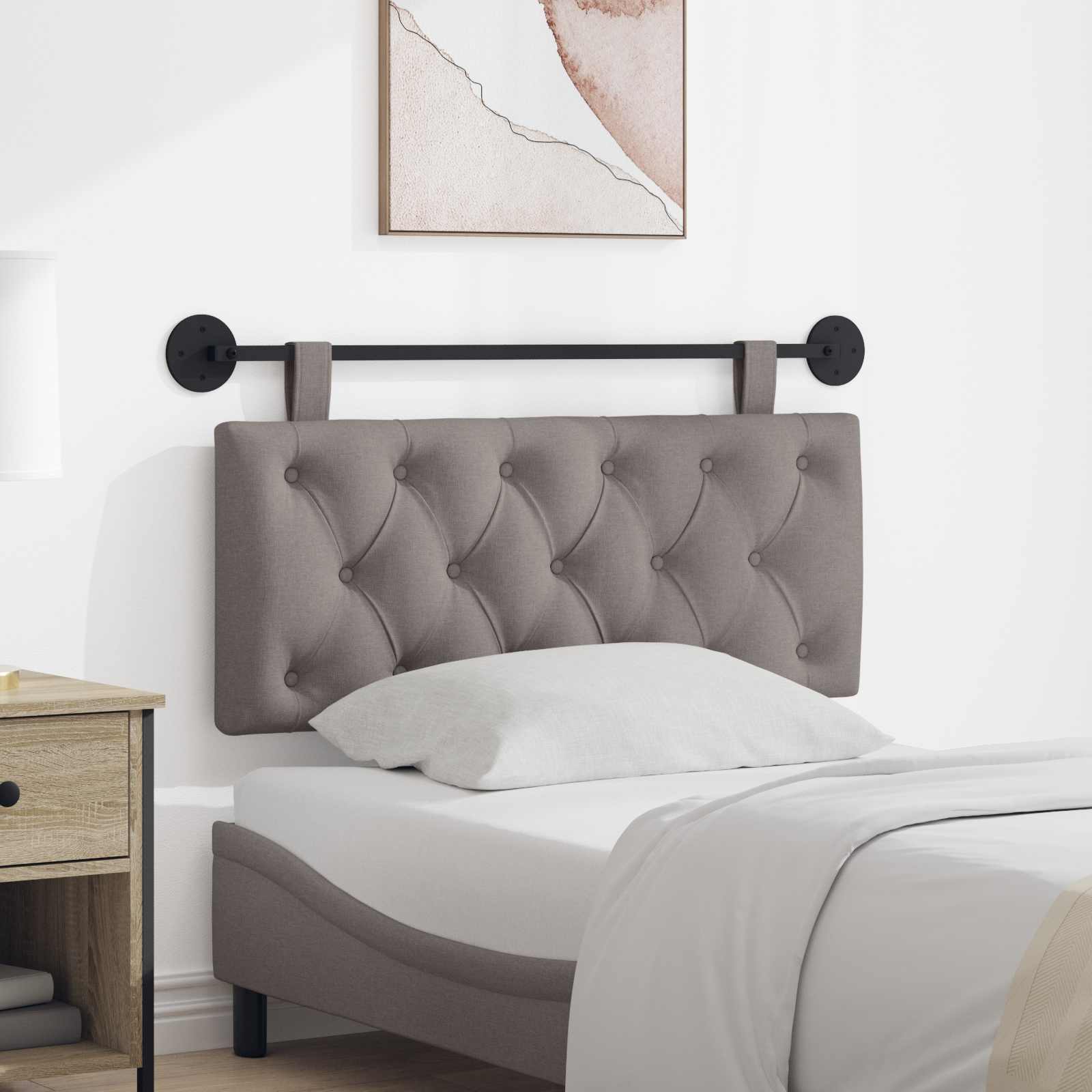42032074_1.jpg vidaXL Závesné čelo postele Sivohnedá Látka – Obrázok 1
