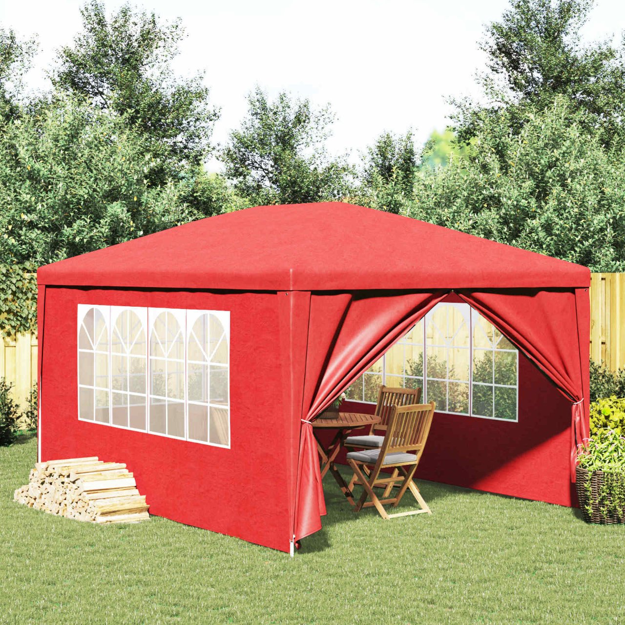 42032347_1.jpg vidaXL Párty stan 400 x 300 x 255 cm Červená PE a oceľ – Obrázok 1