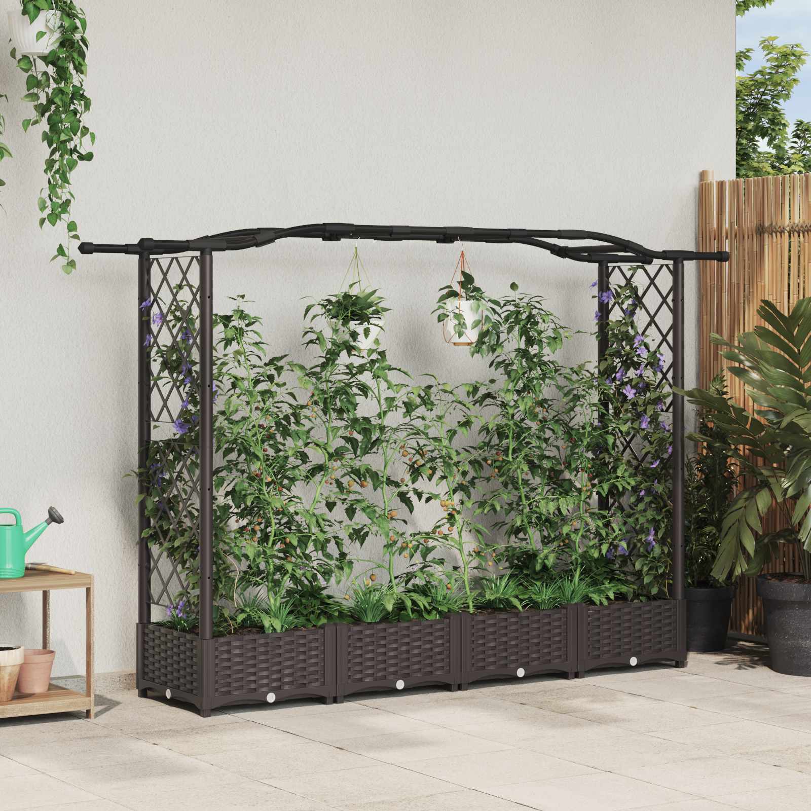 42032505_1.jpg vidaXL Vyvýšený záhon s mriežkou a strechou Hnedá 207 x 40 x 123 cm PP – Obrázok 1