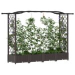 vidaXL Vyvýšený záhon s mriežkou a strechou Hnedá 207 x 40 x 123 cm PP – Obrázok 3
