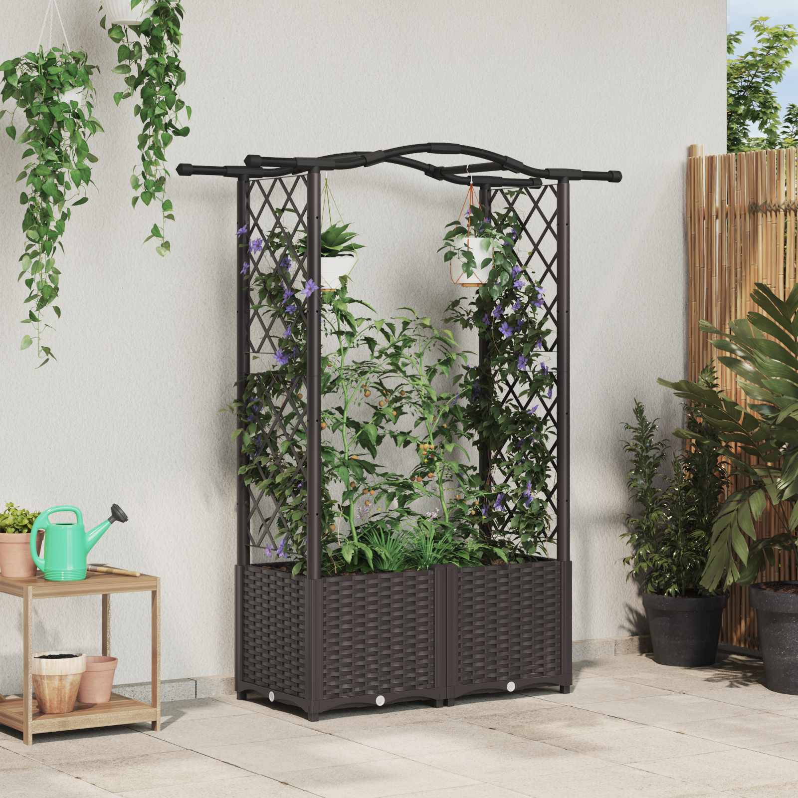 42032506_1.jpg vidaXL Vyvýšený záhon s mriežkou a strechou Hnedá 125 x 40 x 138 cm PP – Obrázok 1