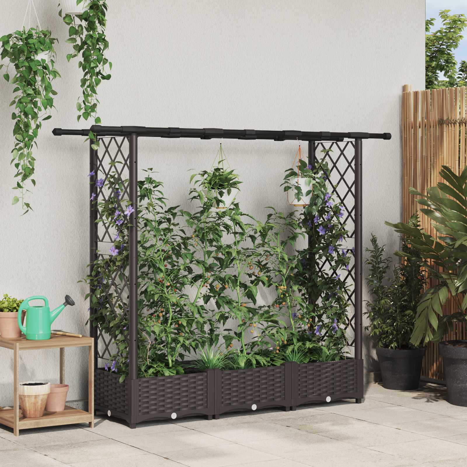 42032516_1.jpg vidaXL Vyvýšený záhon s mriežkou a strechou Hnedá 164 x 40 x 121 cm PP – Obrázok 1