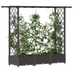 vidaXL Vyvýšený záhon s mriežkou a strechou Hnedá 164 x 40 x 121 cm PP – Obrázok 3
