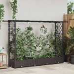 vidaXL Vyvýšený záhon s mriežkou a strechou Hnedá 203 x 40 x 121 cm PP