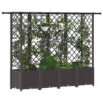 vidaXL Vyvýšený záhon s mriežkou a strechou Hnedá 202 x 40 x 136 cm PP – Obrázok 3